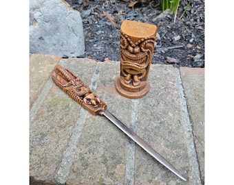 Vintage Hawaiian Tiki Letter Opener & Hapawood Figure Set