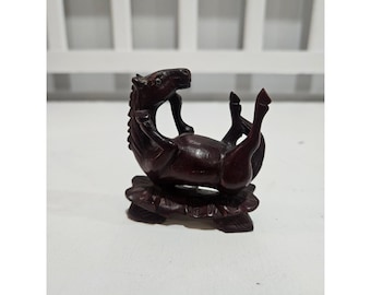 Vtg Chinese Handcarved Boxwood Playful Horse Figure on His Back