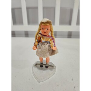 Vtg German Souvenir Doll Blonde Braids Felt Folk Costume Made in Germany 4.5"