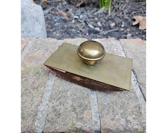 Antique Ink Rocker Botter Brass & Wood Desk Accessory