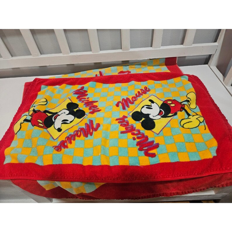 Vtg 90's Franco Disney Mickey Mouse Bathroom Towel Set, Taiwan image 3