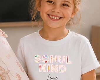 Camiseta escolar personalizada para niña y niño / Camiseta para el primer día de clases con nombre / Material escolar / Regalo escolar personalizado