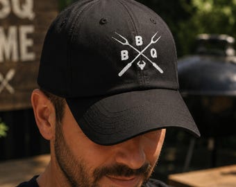 BBQ Cap Schwarz / Grill Cap mit Stickerei / Basecap für Grillmeister / BBQ Geschenk für Männer / Verstellbare Dad Cap / Griller Hut