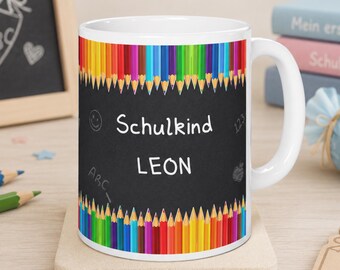 Regalo personalizado para la vuelta al cole, taza con nombre personalizado para niños, taza para el primer día de clase, taza para niña o niño, diseño de lápices de pizarra.