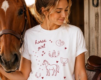 Pferde Shirt Damen – Horse Girl T-Shirt für Reiterinnen / Pferdeliebe Geschenk / Reiten Pferd Hufeisen Motiv