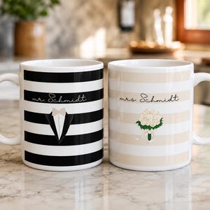 Personalisiertes Mr & Mrs Tassenset mit Namen, Hochzeitsgeschenk Brautpaar, Geschenk zur Hochzeit, Geschenkidee, Kaffeebecher, Tasse, Becher image 1