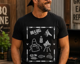 Grillmeister T-Shirt Herren – BBQ & Grill Shirt mit Grillmotiven – Geschenk für Grillfan, Grillen, Barbecue, Vatertag, Sommer