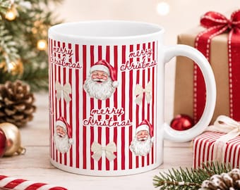 Weihnachtstasse mit Weihnachtsmann | Merry Christmas Tasse Rot Weiß | Weihnachtliche Kaffeetasse | Weihnachtsgeschenk