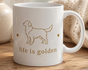 Golden Retriever Tasse „Life is Golden“ | Hundetasse mit Herz | Geschenk für Golden Retriever Fans & Hundeliebhaber