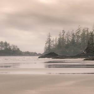 Impressão da paisagem costeira de Schooner Bay, fotografia artística da Ilha de Vancouver.