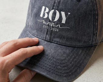 Boy Mama Est Year Vintage Hat, Personalized Mom of Boy Gift, Custom Baby Boy Announcement Cap, Mother's Day Gift for Boy Mom