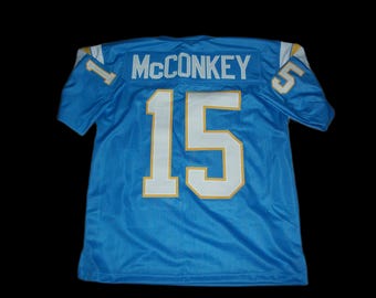 Camiseta de fútbol azul nueva de Ladd McConkey, Los Ángeles, sin firmar, cosida a medida, en todas las tallas S-3XL