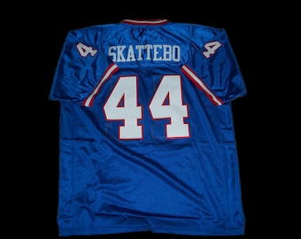 Camiseta de fútbol azul retro de Cam Skattebo, de Nueva York, sin firmar y cosida a medida. Todas las tallas: S-3XL.