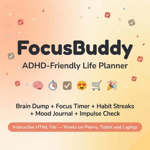 FocusBuddy ADHD Life Planner – Interactive HTML Daily Organizer (Digital)