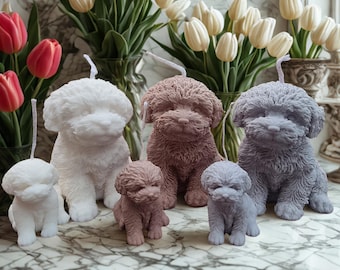 Vela con forma de perro: Vela escultural con forma de cachorro en cera de coco y colza / Dos tamaños