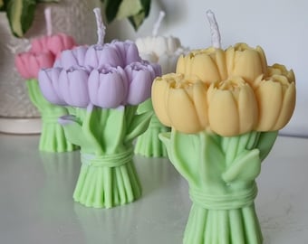 Tulip Bouquet Candle – Decorative Floral Candle, Pastel Colours, Home Décor Gift