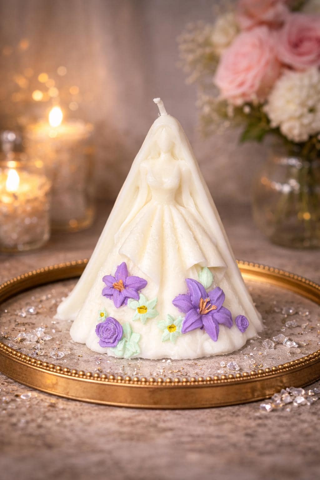 open lace back dress Wedding Dress Candle  Lumiere Candles