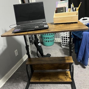 Rolling Desk With Wheels Adjustable Height, Small Space Computer Desk With Shelves,Portable Laptop Desk Mobile Workstation Home Office Table
