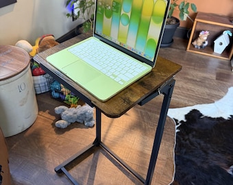 Adjustable C-Shaped TV Tray Table with Tilt Top Laptop Desk