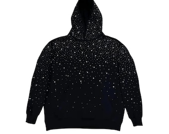 May include: Black hoodie with a constellation pattern of white dots. The hooded sweatshirt has a drawstring hood and long sleeves. The text "500 GSM" is printed at the bottom of the image.