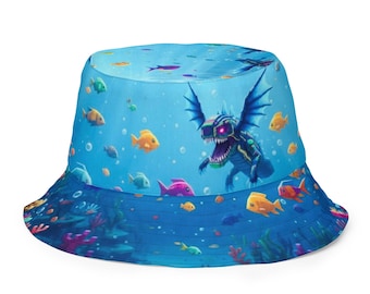 Blauwe vissershoed met drakenvis – Ocean Fantasy Summer Festival Beach Wear