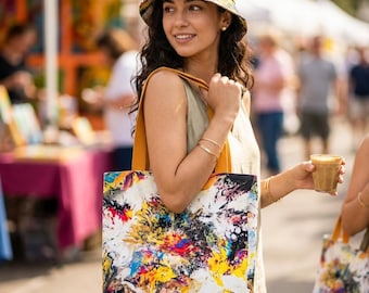 Originele omkeerbare vissershoed met abstracte kunst – kleurrijke handgemaakte statement-streetwearhoed voor zomer en festivals