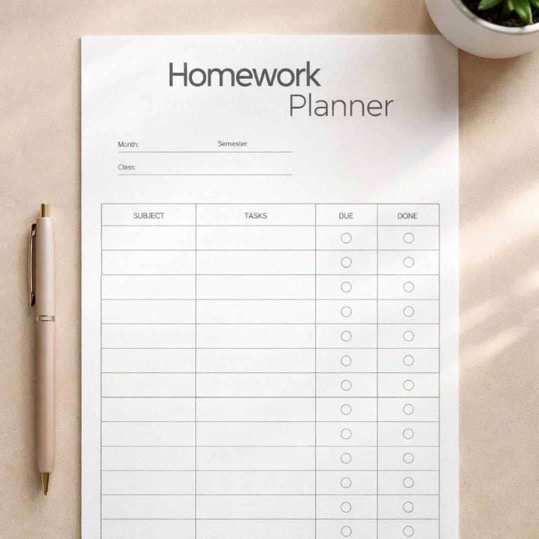 Homework Planner Printable | Student Assignment Tracker & Study ...