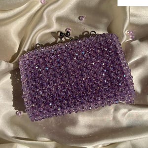 Handmade Lavender Crystal Beaded Clutch Bag | Sparkly Evening Purse for Weddings