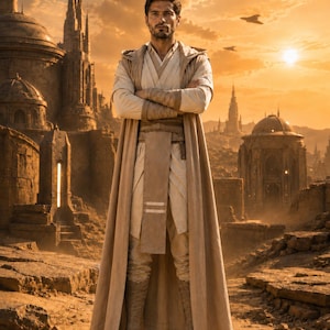 White Jedi Tunic Set Handmade Cream Robe Outfit Obi Wan Cosplay Costume
