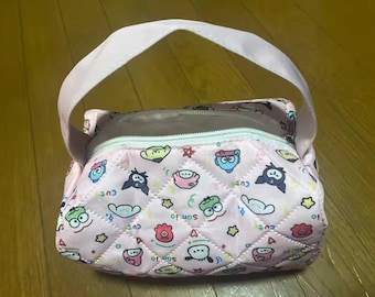 Cartoon Makeup Bag Quilted Cosmetic Pouch Travel Toiletry Organizer Handle Storage Case