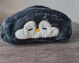 Plush penguin pencil case kawaii zipper pen pouch large capacity stationery storage bag