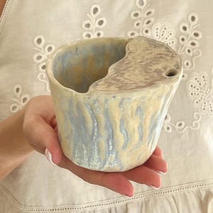 Handmade ceramic mug • Portable handmade tumbler, stoneware cup, handleless travel mug, coffee lover's gift