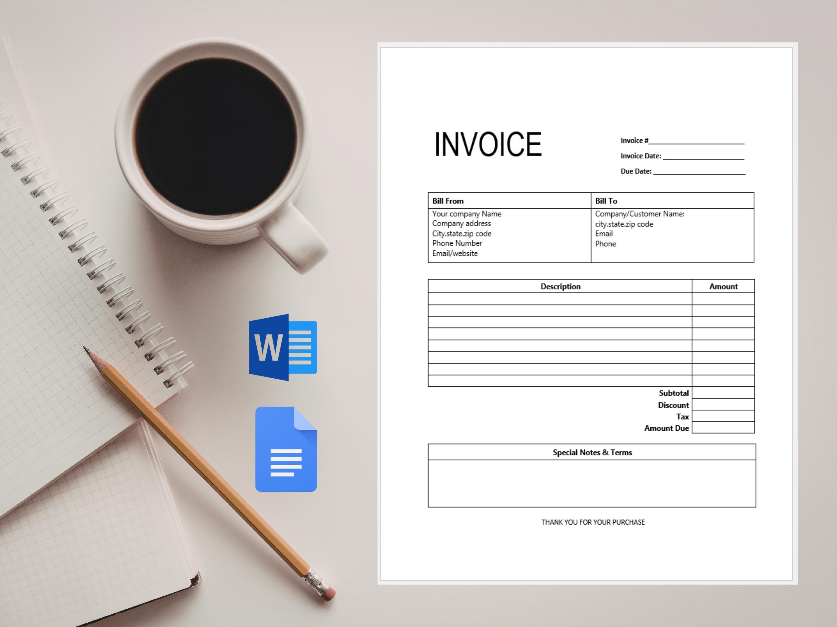 Editable Invoice Template | Professional Small Business Form (word ...