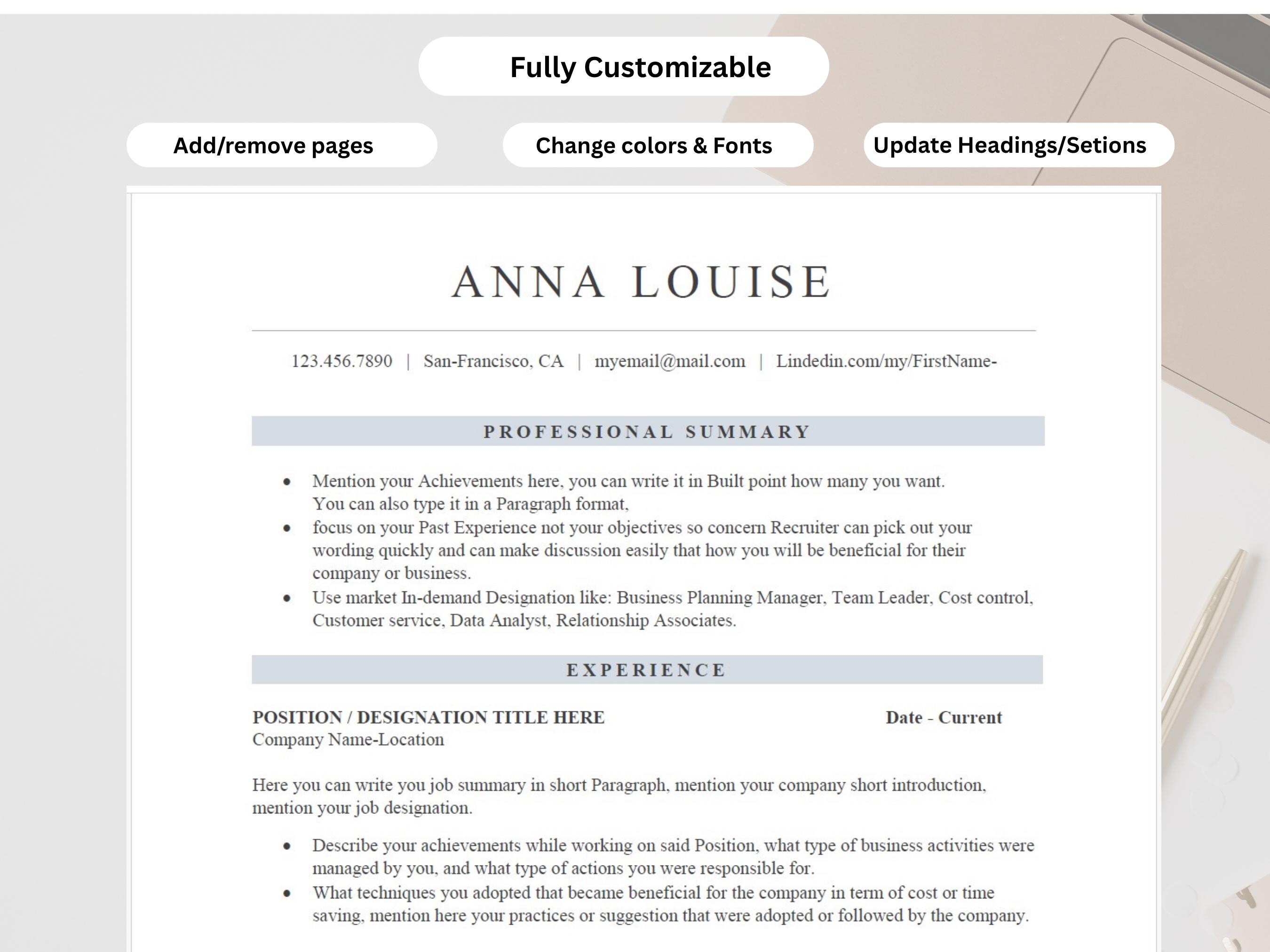 ATS Friendly Resume Template Word Google Docs Pages | Cover Letter ...