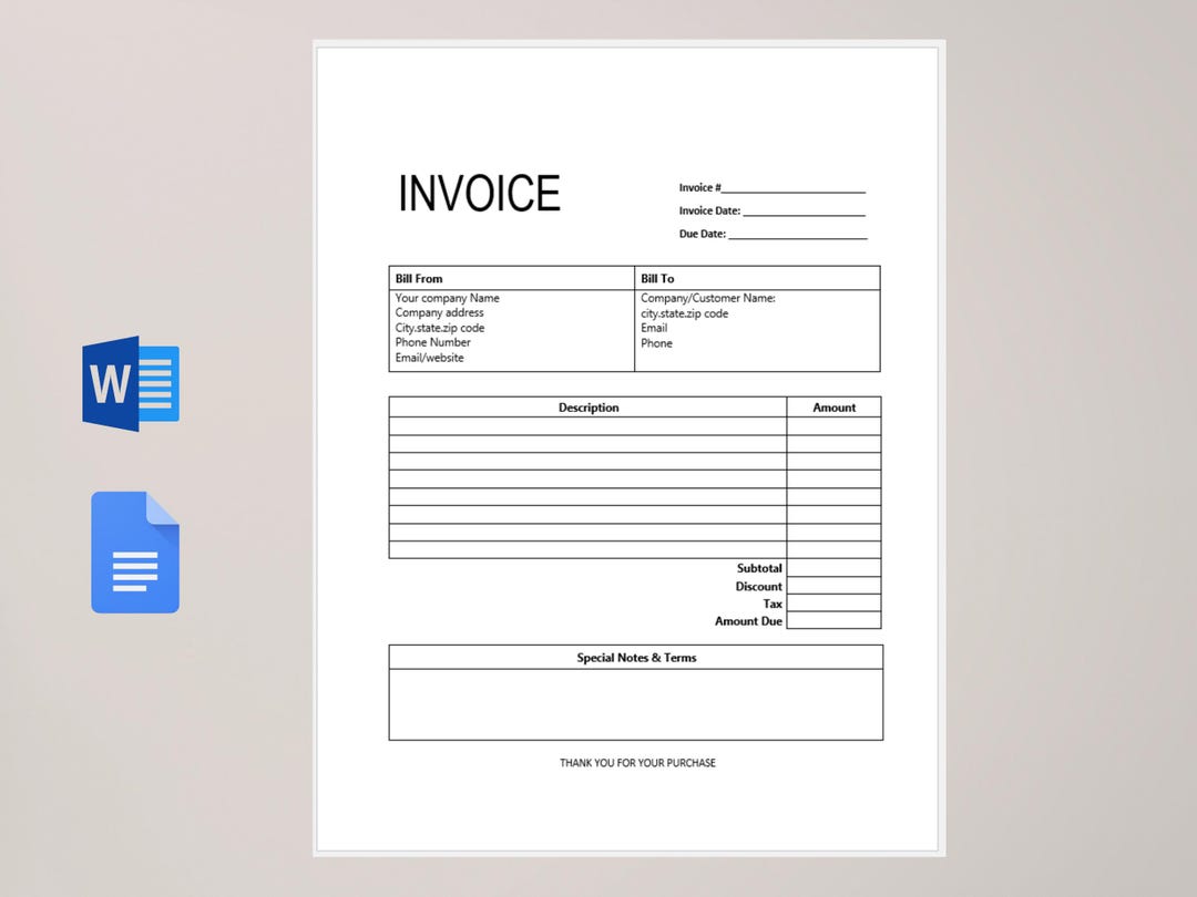Editable Invoice Template | Professional Small Business Form (word ...