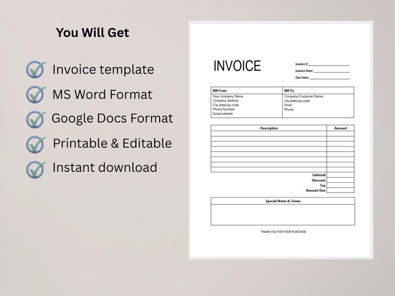 Editable Invoice Template | Professional Small Business Form (word ...