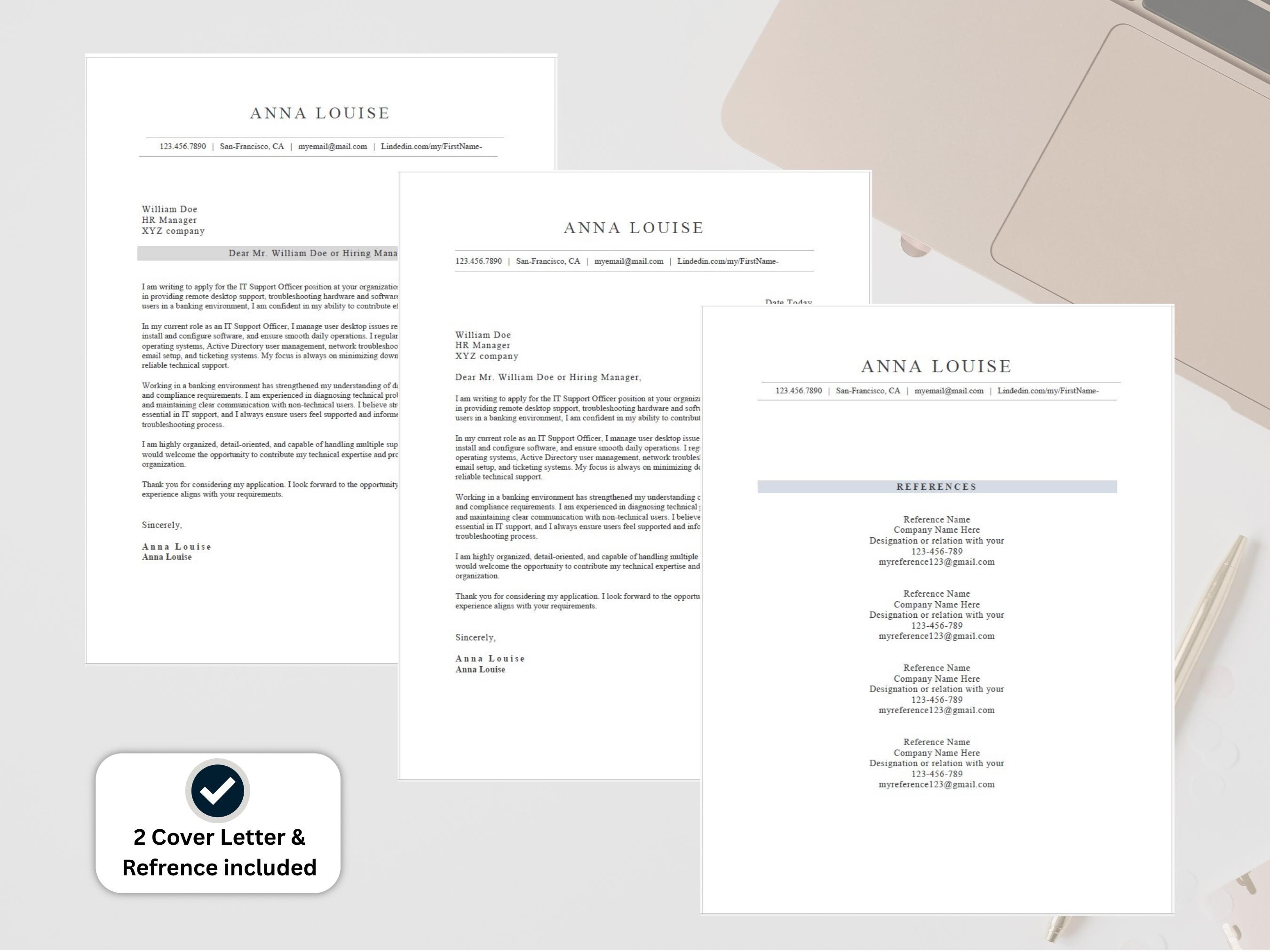 ATS Friendly Resume Template Word Google Docs Pages | Cover Letter ...