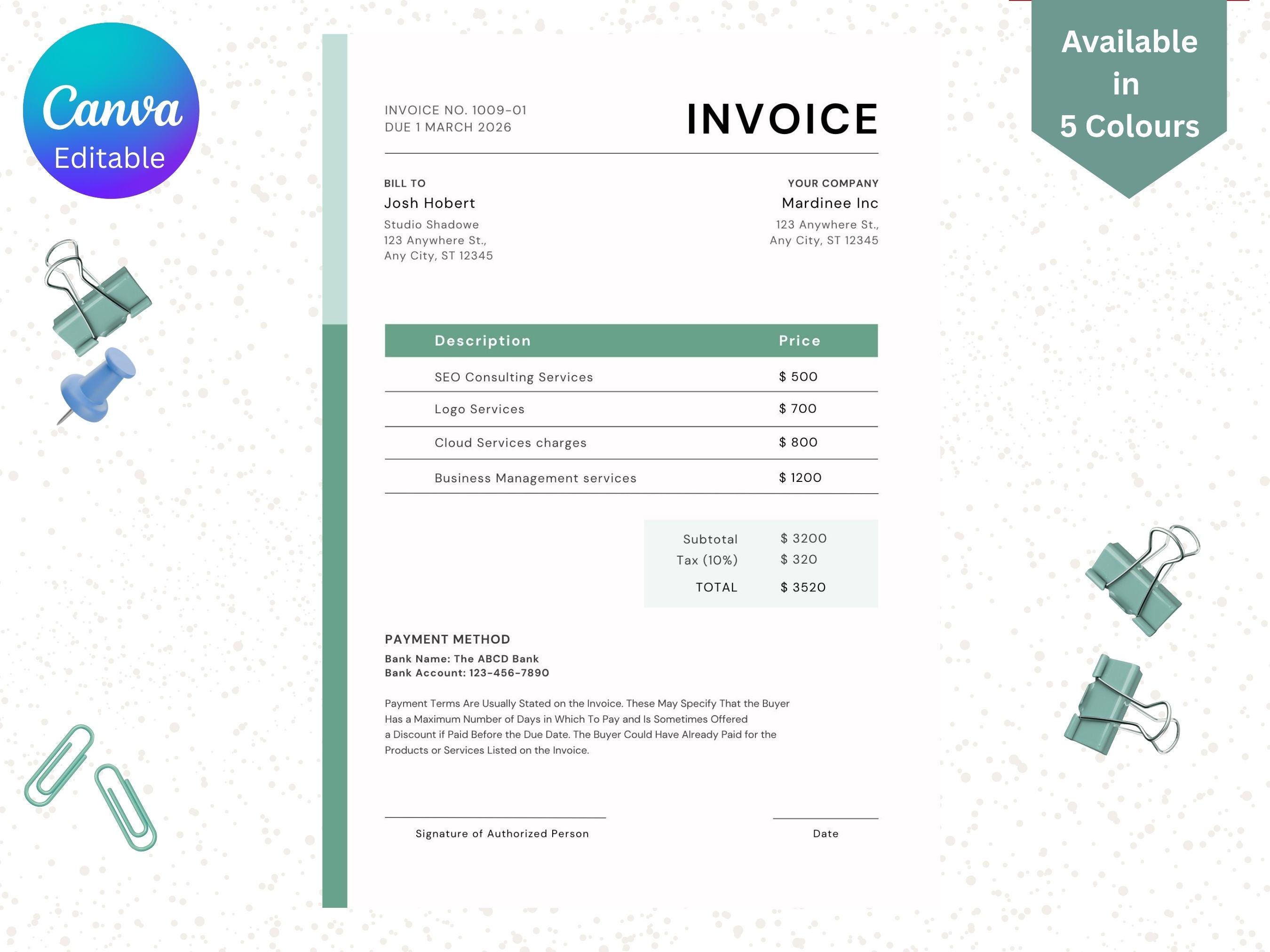 Editable Canva Invoice Template | Small Business, Freelancer Receipt ...