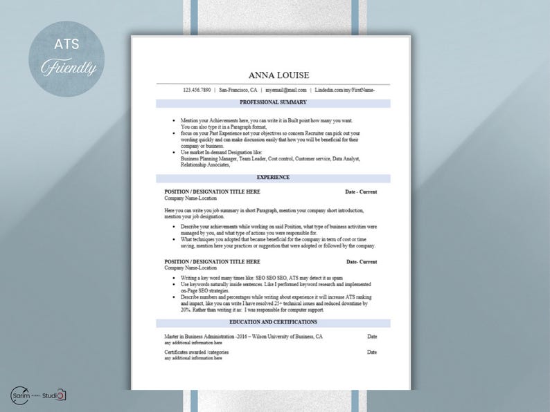 Buy ATS Friendly Resume Template | Google Docs, Word, Pages CV (digital ...