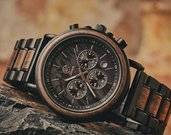 Gravierte Holzuhr für Ehemann | 1. Jahrestag Geschenk für Freund | Personalisierte benutzerdefinierte Holzuhr für ihn |Herren Hochzeitsgeschenk |7 Farben