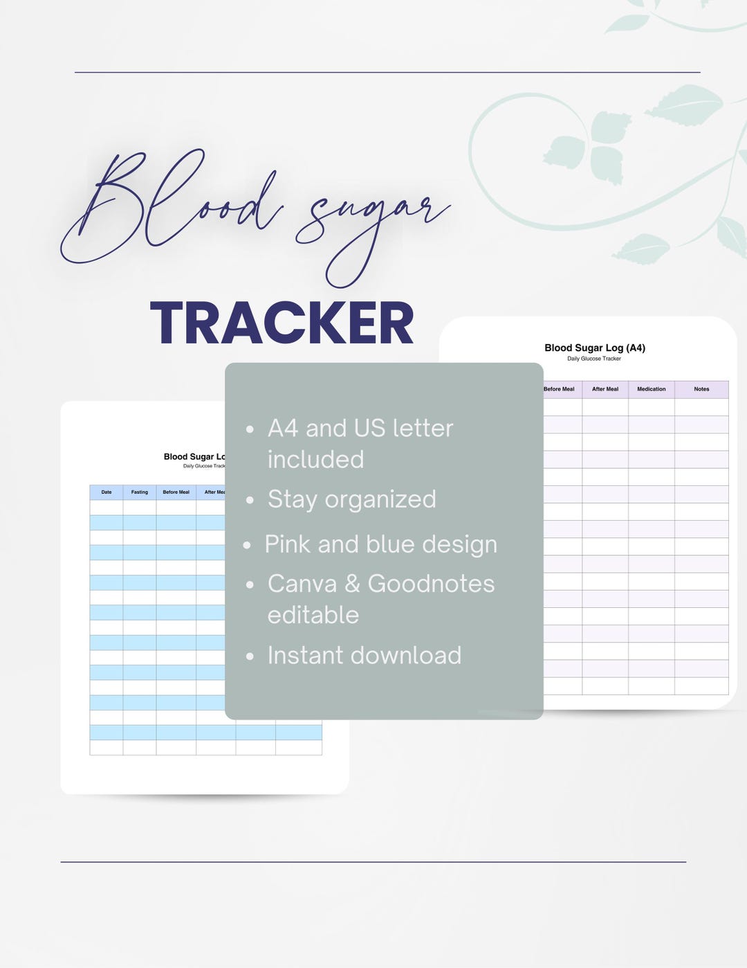 Blood Sugar Log Book Printable | Daily Glucose Tracker | Diabetes Log ...