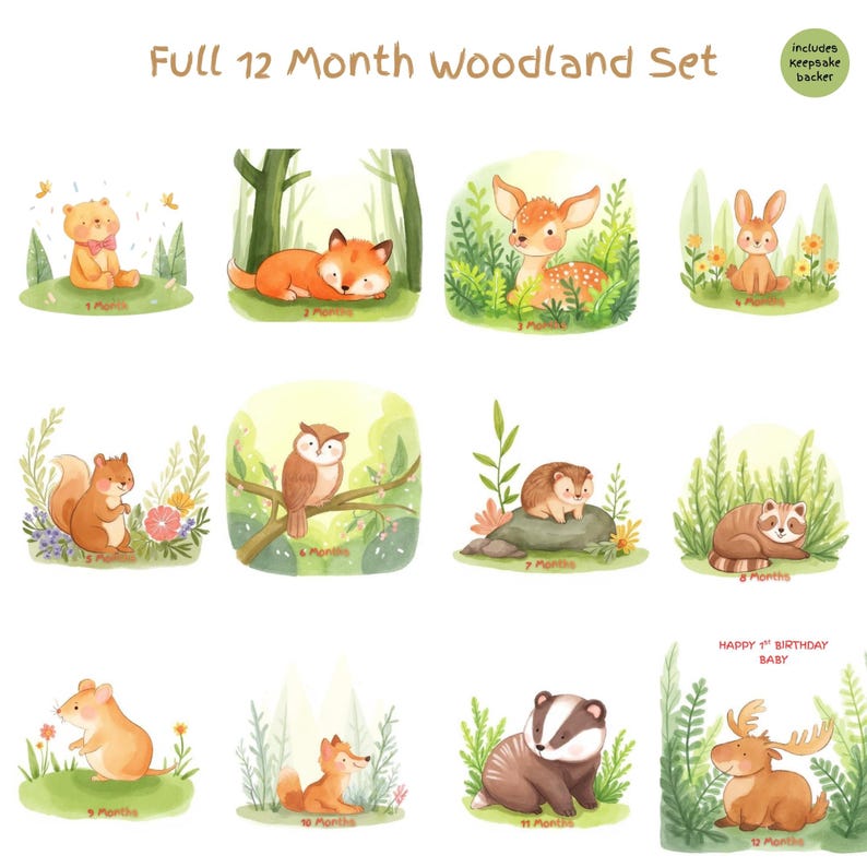 Woodland Animal Baby Milestone Cards | Monthly Growth Tracker | Instant ...