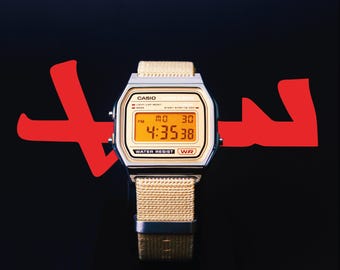 Custom Casio A158WEA-9EF Watch Panavision Egg Yolk Filter – Beige NATO Strap Digital Watch Personalized F91W G shock Mod AE1200 AQ230 A168W