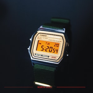 Custom Casio A158WEA-9EF Watch Panavision Egg Yolk Filter – Green NATO Strap Digital Watch Personalized F91W G shock Mod AE1200 AQ230 A168W image 2