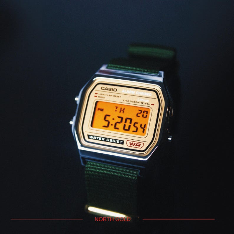 Custom Casio A158WEA-9EF Watch Panavision Egg Yolk Filter – Green NATO Strap Digital Watch Personalized F91W G shock Mod AE1200 AQ230 A168W image 2