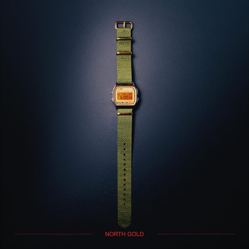 Custom Casio A158WEA-9EF Watch Panavision Egg Yolk Filter – Green NATO Strap Digital Watch Personalized F91W G shock Mod AE1200 AQ230 A168W image 4