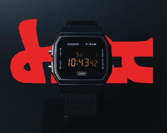 Individuell gestaltete Casio F91W-1AEF Uhr mit invertiertem Display und polarisierendem Filter – Schwarzes NATO-Armband, Digitaluhr, personalisiert, F91W G-Shock Mod AE1200 AQ230