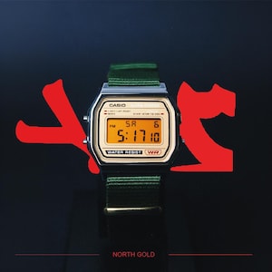 Custom Casio A158WEA-9EF Watch Panavision Egg Yolk Filter – Green NATO Strap Digital Watch Personalized F91W G shock Mod AE1200 AQ230 A168W