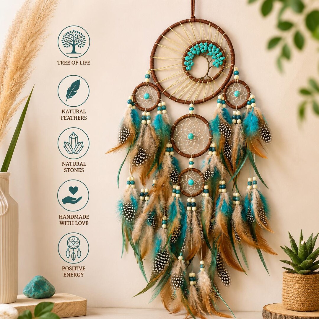 Tree of Life Dream Catcher Wall Hanging, Boho Feather Dreamcatcher ...