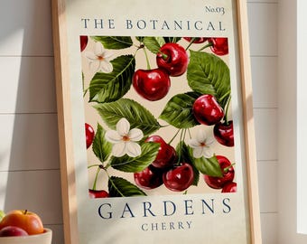 Botanical Gardens Cherry Print No.03, Vintage Fruit Kitchen Wall Art (Digital Download)